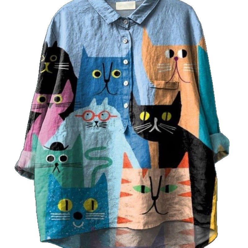 Рубашки с принтом в виде животных и цветов Гавайи Полиэстер Повседневные Блузки и рубашки с длинным рукавом для женщин