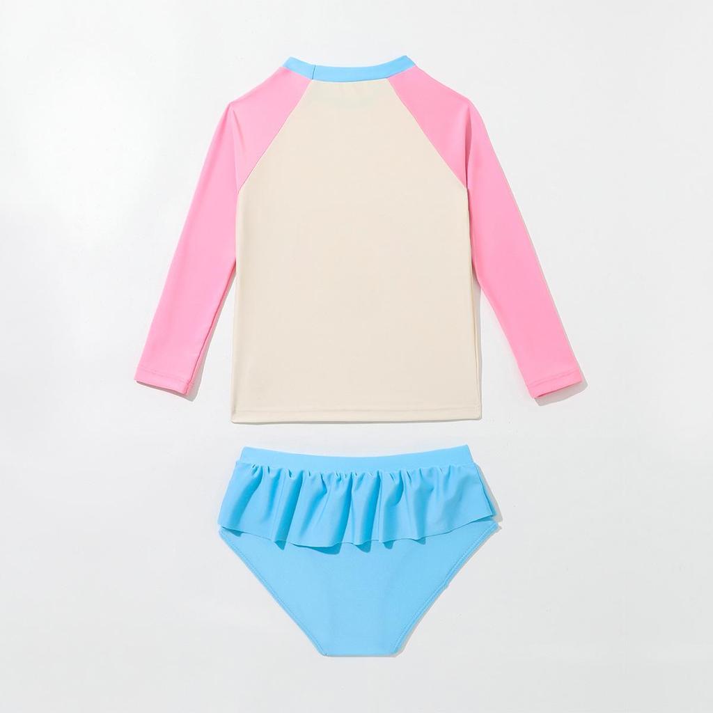 Комплект купальника с длинным рукавом для девочек «Радуга» - Защита от солнца, Лето 2025