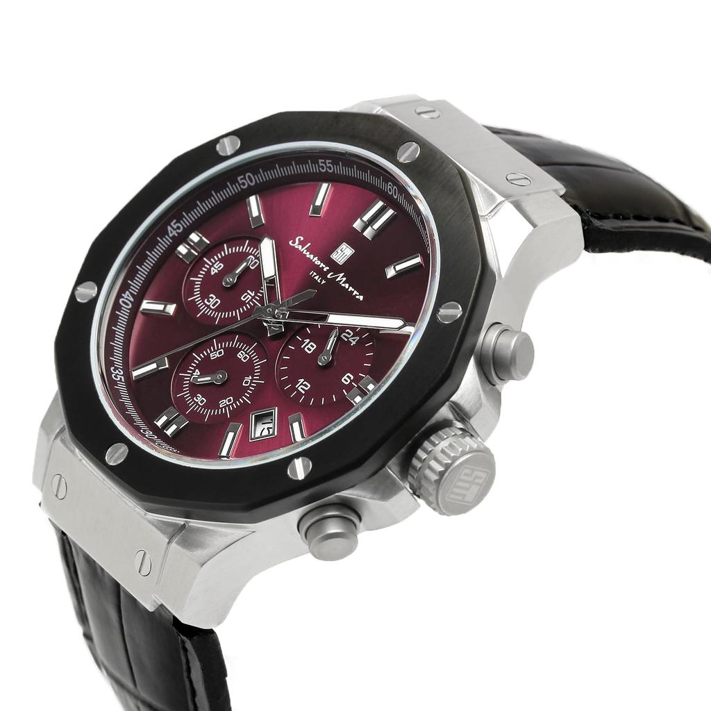 [Salvatore Mara] Men's Chronograph 10 ATM Water Resistant Leather Strap Business 20th Anniversary Limited Model Silver Purple Black SM18117-SSPL