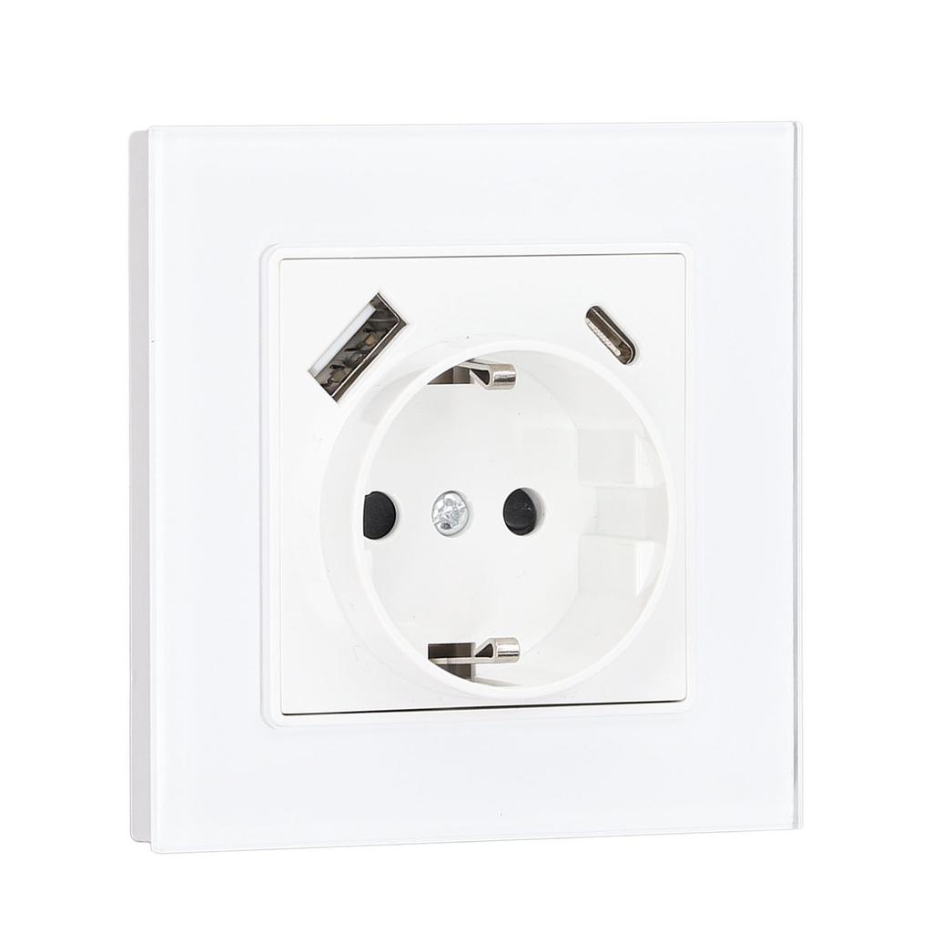 Standard Type C 5V 2.1A USB Concealed Mounted Socket Tempered Glass Panel Wall Socket 82 Type  3520W