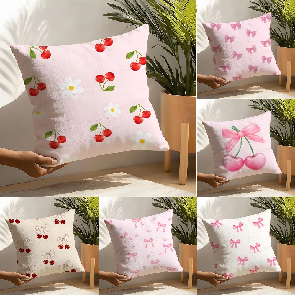 Pink bow cherry Pillow Case Home Living Room Decoration Linen Pillow Cases Cushion Cover