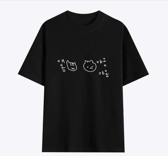 Korean Annoyed Cat Shortsleeve Printed Tshirt Top Cute Line Art Cat Meme Graphic Casual Streetwear For Daily Wear Versatile
