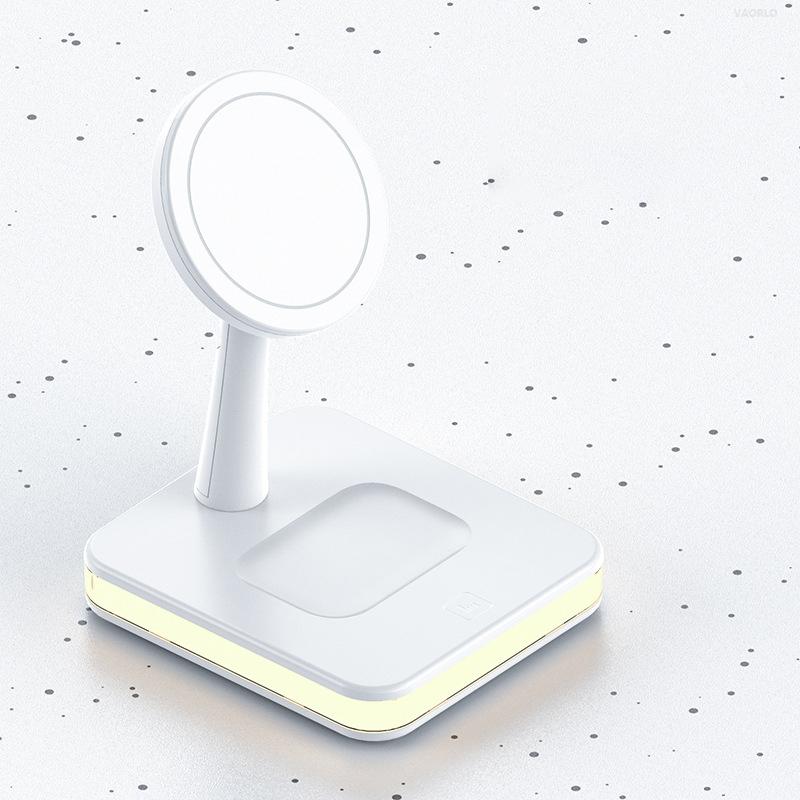 VAORLO Док-станция для беспроводного зарядного устройства 3 в 1 для iphone 12 12pro 12mini 13pro iwatch Airpods с ночником, быстрая зарядка