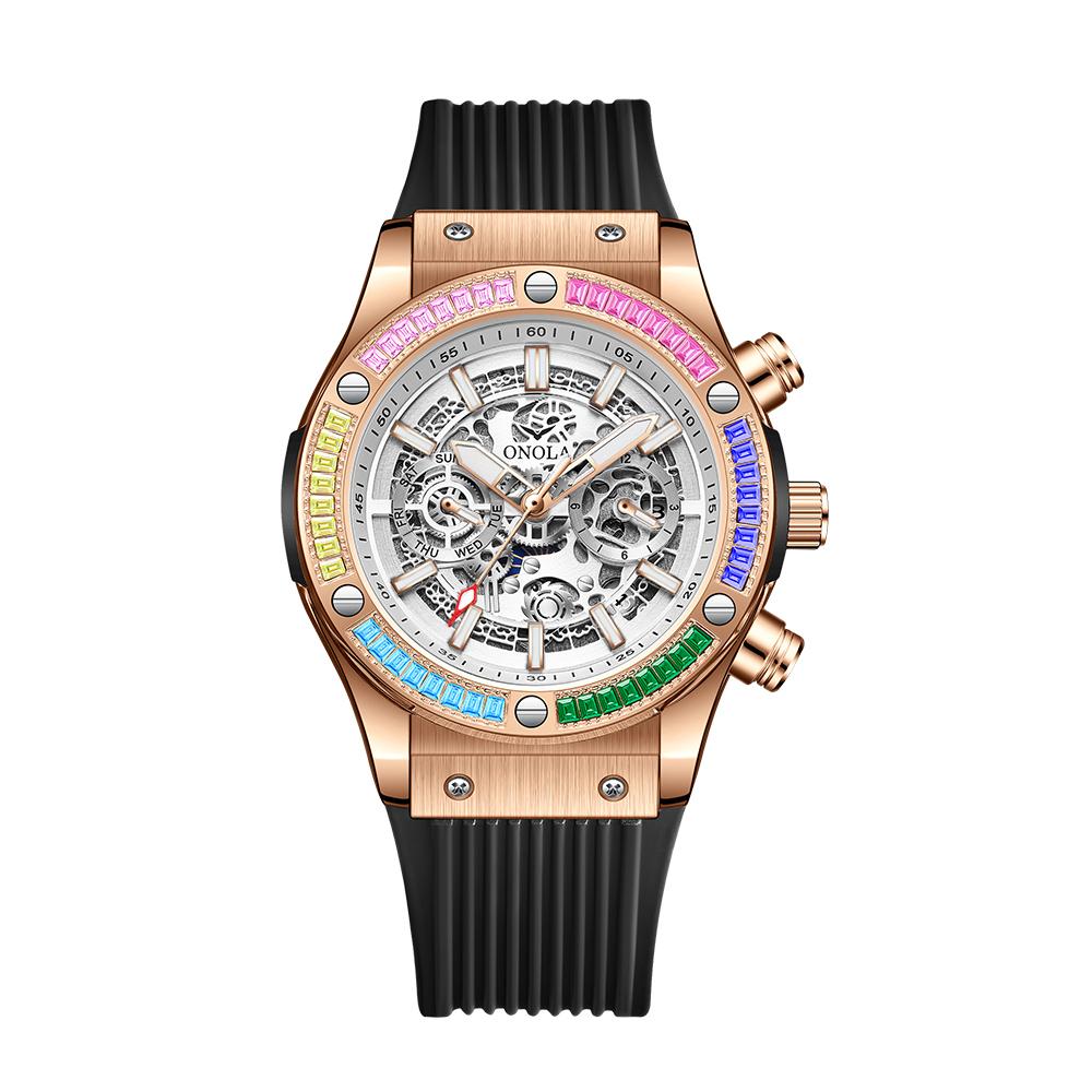 Classic Luxury Watch for Menes Multifunction Sports Waterproof Luminous Casual Clock Men Automatic Mechanical Skeleton Watches Rainbow Diamond
