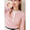 Women's Striped Color-Block 100% Wool Crew Neck Sweater