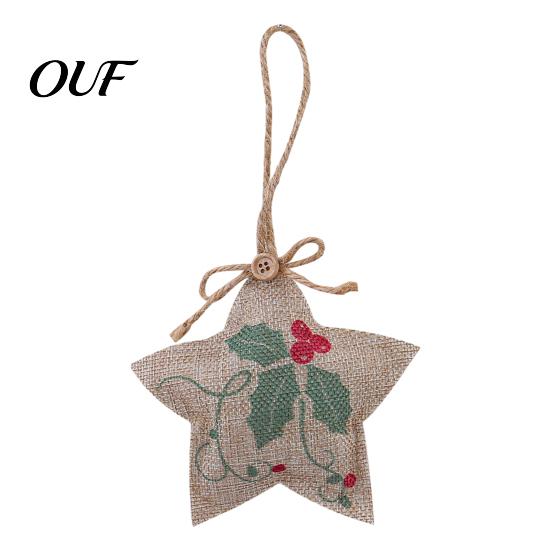 Festive Garland Hanging Supplies Burlap Christmas Ornaments, Rustic Linen Fabric Decoration, Tree Ball Stocking Ornaments for Holiday Star Shaped