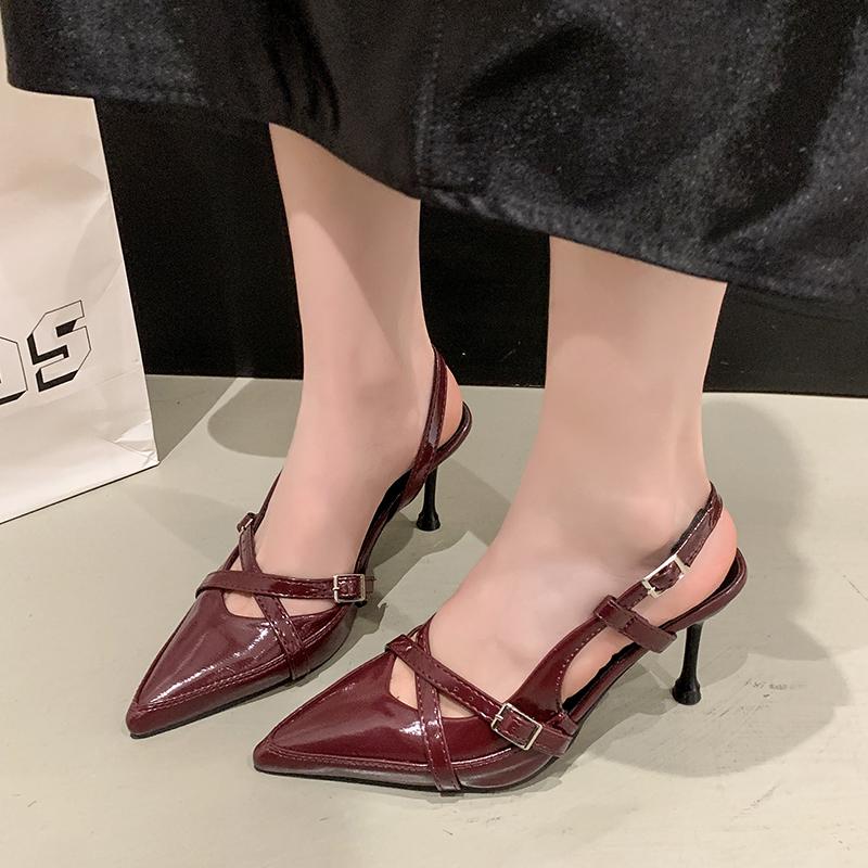 Туфли с острым носком и высоким каблуком с чувством дизайна и элегантности 2025, туфли с закрытым носком и открытым каблуком, модные тонкие каблуки и сексуальные босоножки