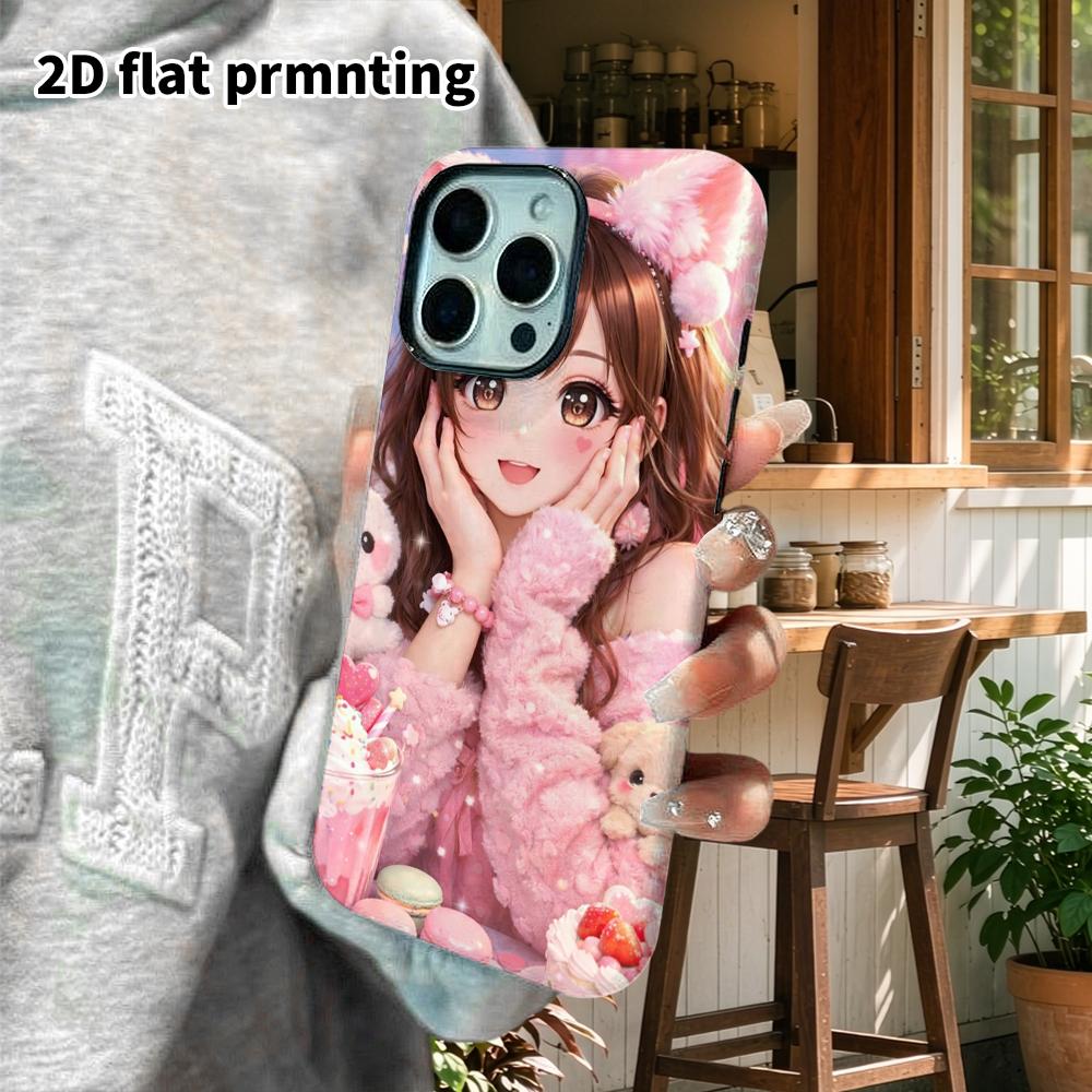 Чехол для телефона: 2D плоский дизайн, подходящий для iPhone 18, 17, 16, 15, 14, 13 Pro, защитный чехол-пленка, стиль для пары, милая девушка с кошачьими ушками, Рождество и Хэллоуин