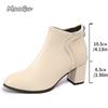 New 2025 Autumn Women's Ankle Boots PU Black Beige Chunky Heel Round Toe Short Boots Elegant Botines Mujer Comfortable Size35-42