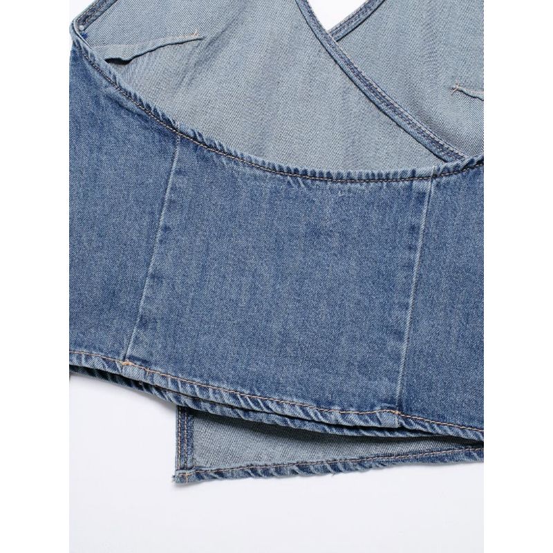 Kaslead New Arrival Women's Clothing Fashion Style Fashion Denim Hanging Collar Double Breasted Tops 5520041 400