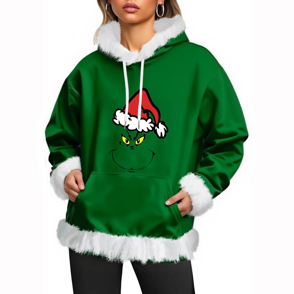 Women's Christmas Casual Fleece-Lined Hoodie With Long Sleeves And Pockets Sweatshirt Top