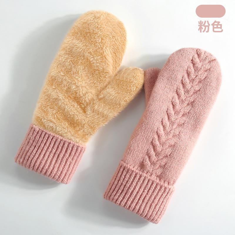 New Winter Thermal Gloves Women's Fleece Thickened Mittens Cycling Skiing Wool, Bag Cover Knitted Gloves