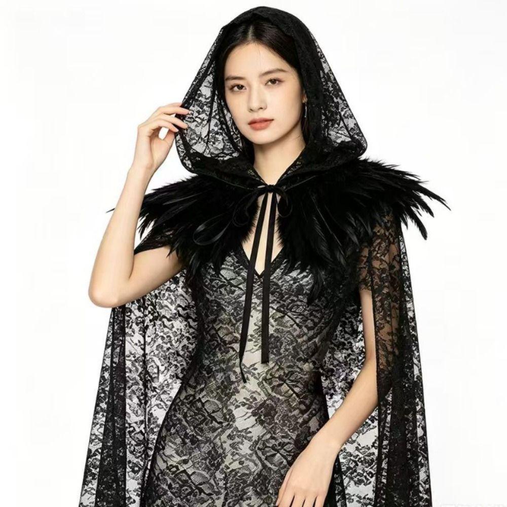Vintage Overcoats with Oversized Hood Cosplay Costume Creative Gift Lace Hooded Cape