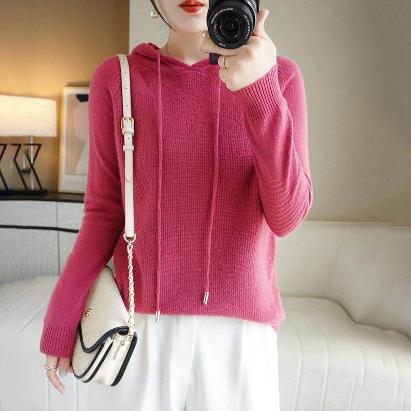 New Autumn and Winter Korean Style Women's Hooded Long-sleeved Sweater Women's Pullover Bottoming Solid Color Sweater