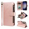 Imitation Calf Vegan Leather 9 Card Slots Zipper Phone Case with Wrist Strap