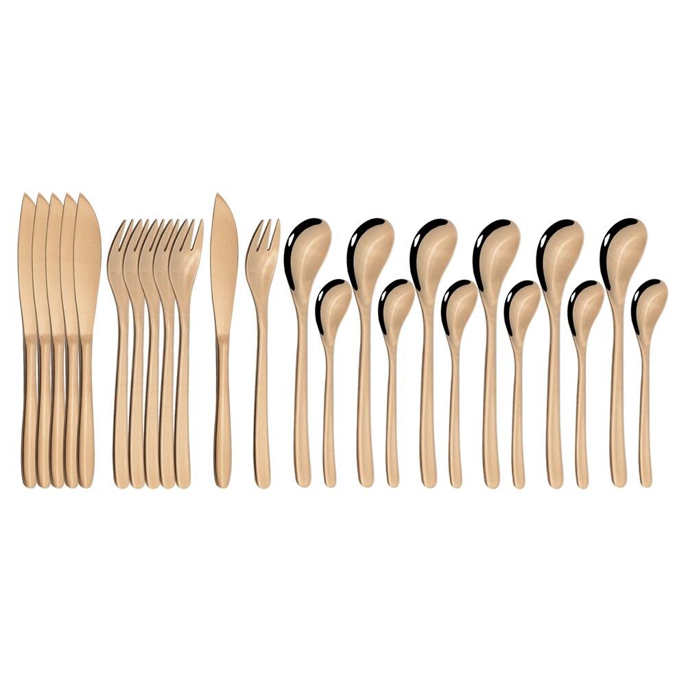 24Pcs Dinner Black Gold 304 Stainless Steel Dinnerware Set Knife Fork Coffee Spoon Kit Cutlery Set Kitchen Tableware Silverware Set