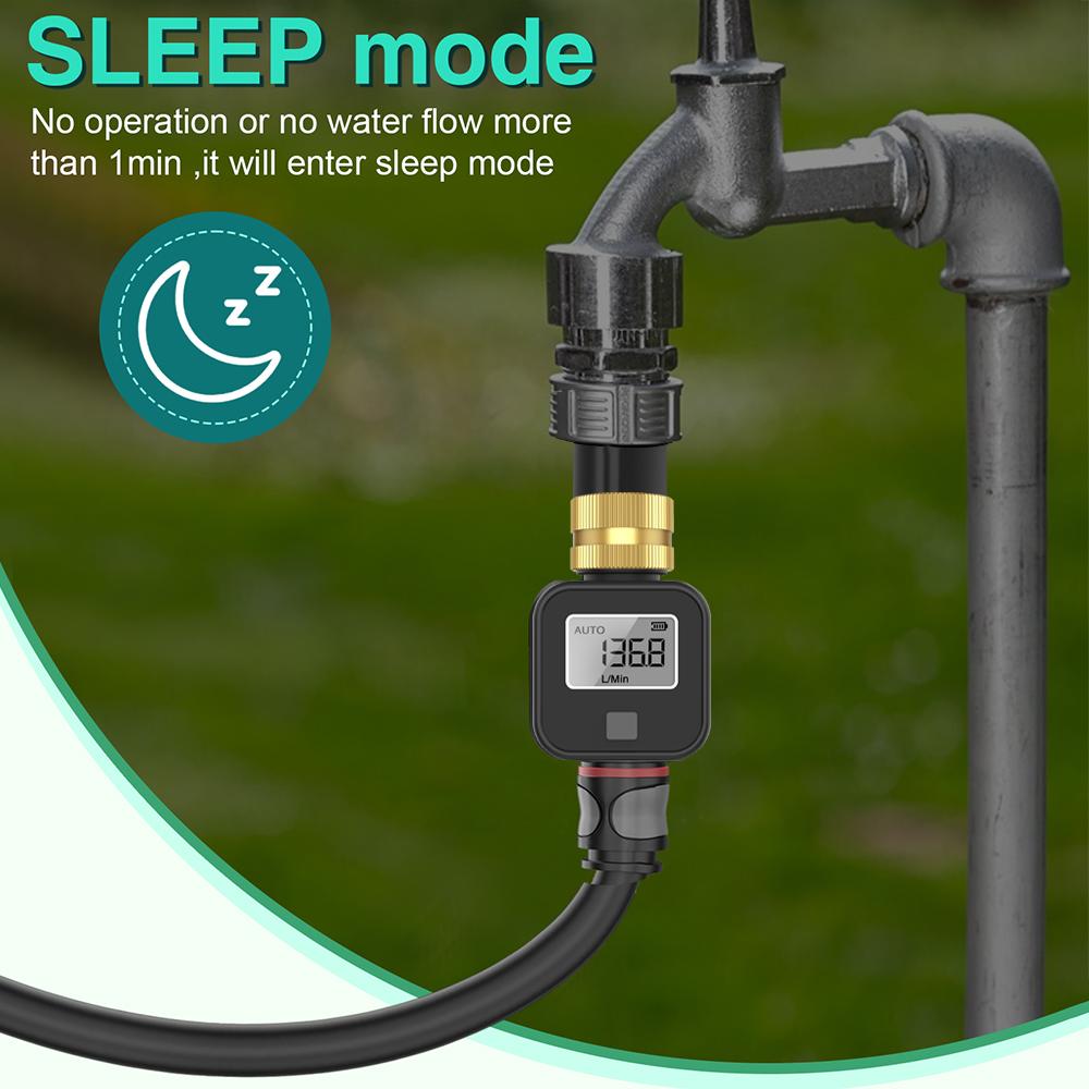 Digital Water Flow Meter 3/4" Inch Brass Inlet Outlet Flowmeter IPX5 Water Consumption and Flow Rate Monitor for Garden Hose