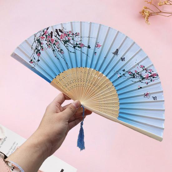 Складной вентилятор Элегантный ручной вентилятор с цветочным узором и подвеской с кисточкой Легкий портативный вентилятор для производительности