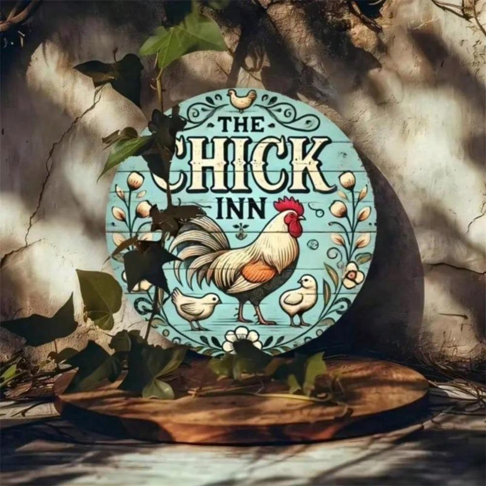 Винтажная жестяная табличка Металлическое настенное искусство Декор Chicken Inn Бар Ретро Плакета 7,8x7,8 дюйма Водонепроницаемая Для домашнего бара Кафе Мужская берлога Подарок