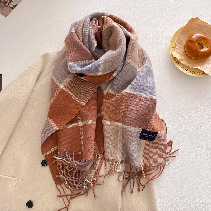 Осень и зима новый универсальный шарф женский утолщенный вязаный толстый бахромчатый теплый шарф имитация кашемира шаль