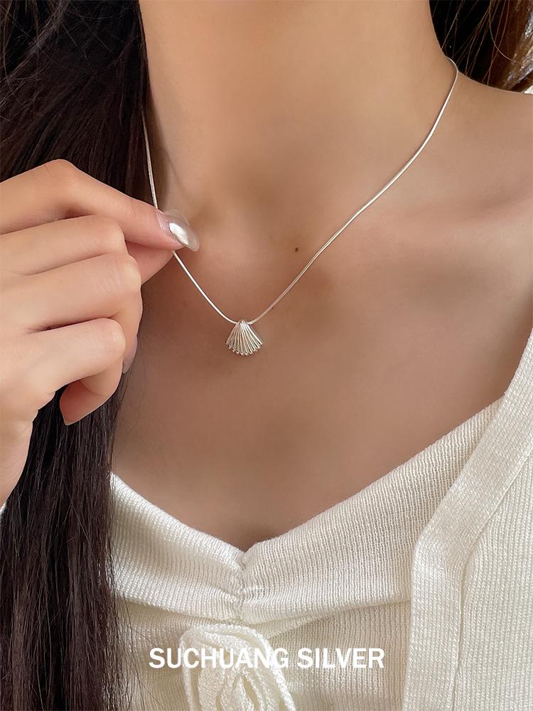 Серебряное ожерелье-ракушка Su Chuang S925 для женщин – Высококачественная универсальная цепочка на ключицу с текстурой гребешка