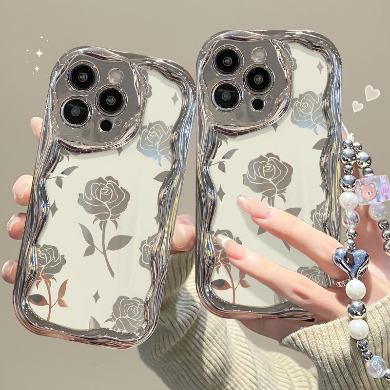 Полая розовая цепочка подходит для Apple 15promax мобильный телефон чехол Iphone14/13 посеребрение 11/12 полный пакет