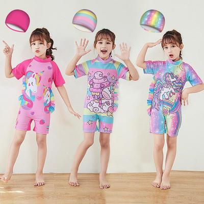 Adorable Short-Sleeve One-Piece Swimsuit for Girls - Conservative Swimwear for Small To Medium Children