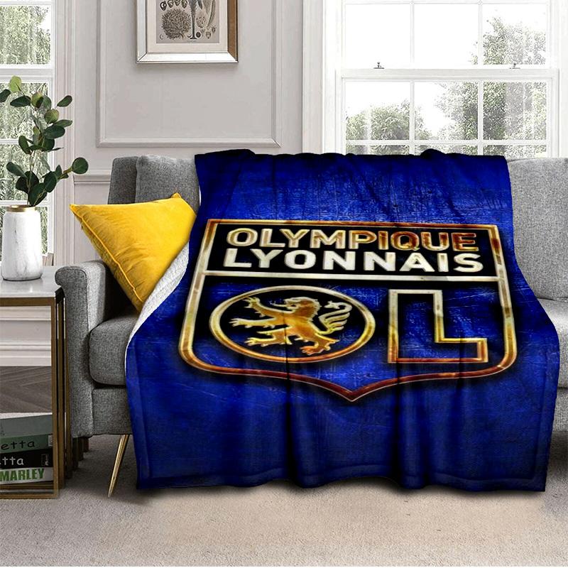 Lyon Football Crest Printed Throws Blanket Soft Flannel Blankets for Couch Bed Gifts for Men Women Picnic blanket Christmas gifts