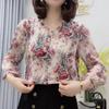 Shirt Women's Early Spring New V-Neck Patchwork Fashion Printed Loose Lantern Sleeves Slimming Chiffon Tops