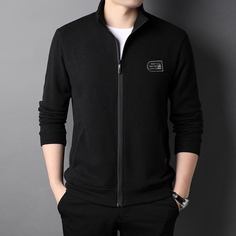 Autumn New Men's Casual Knit Cardigan Fashion Loose Solid Color Standing Collar Zipper Men's Sport Coat