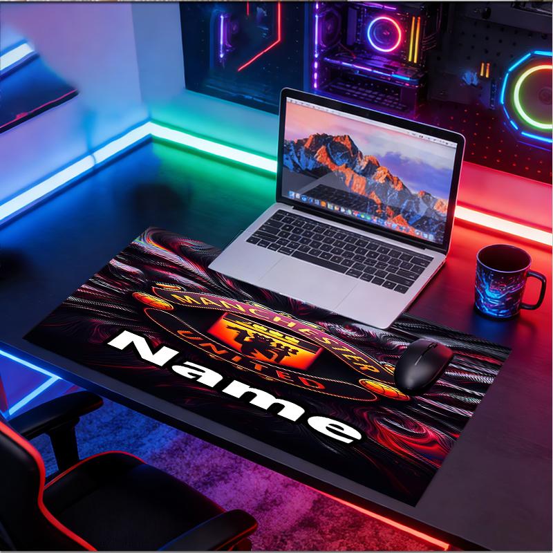Custom Name Personalized Manchester Football F.C Pattern Mousepad, Laptop PC Desk Mat, Decorative Desk Mat for Home Keyboard Pad Gift