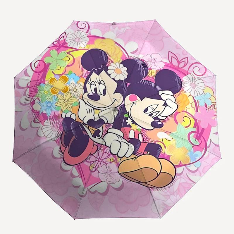 Mickey and Minnie Themed Automatic Opening and Closing Umbrella, Brightly Colored 8-rib Portable Umbrella, Suitable for Men and Women, A Perfect Gift