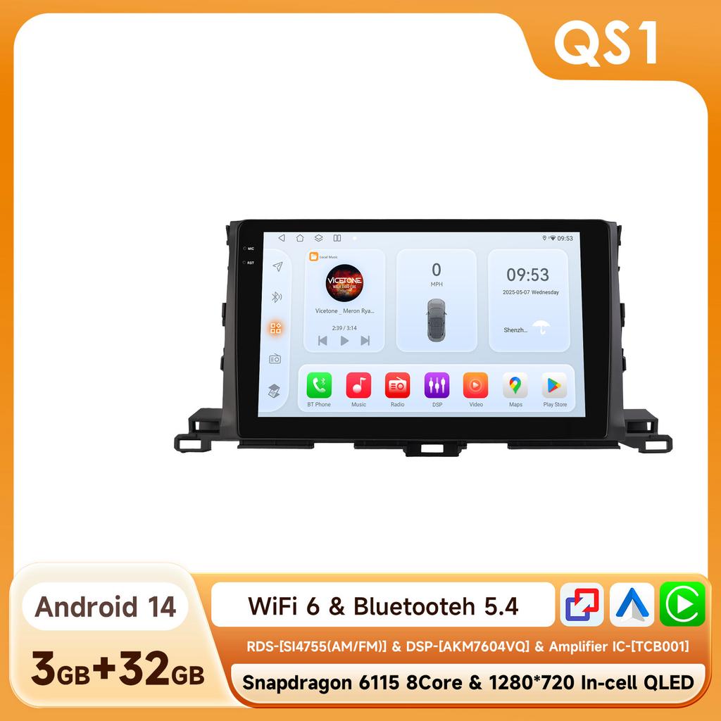 OSSURET 10.1"360 Камера Android 14 Автомагнитола Для Toyota Highlander 2014 2015 2016 - 2019 Мультимедиа Snapdragon 6115 Авторадио GPS Carplay