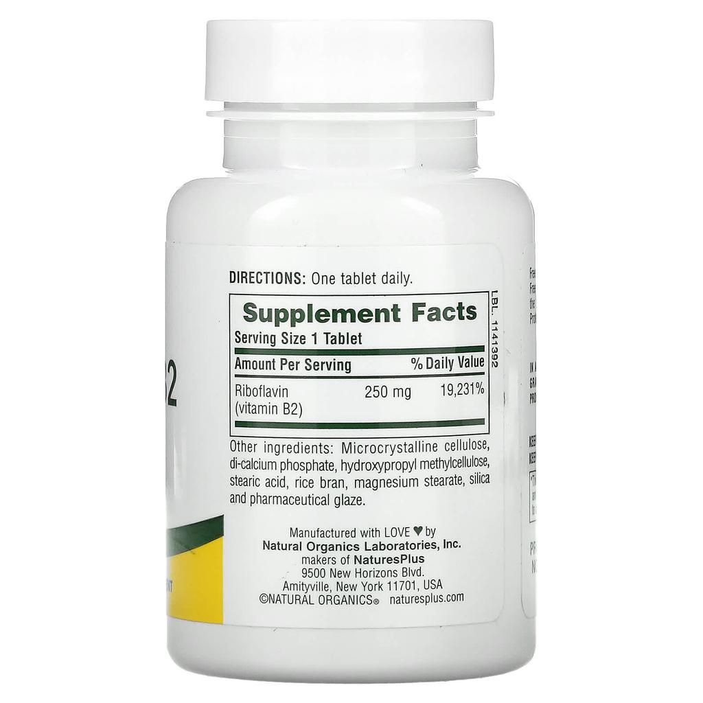 NaturesPlus, Vitamin B-2, 250 mg, 60 Tablets