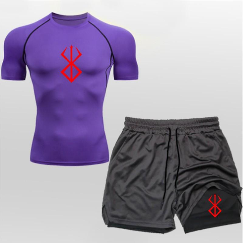 Mens Quick-Dry Breathable 2-Piece Sport Set Short Sleeve T-Shirt Shorts Gym Workout Running Outdoor Fitness