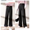 Зимние женские шерстяные брюки, повседневные однотонные шерстяные женские широкие брюки, женские прямые длинные брюки с высокой талией в стиле OL, дропшиппинг