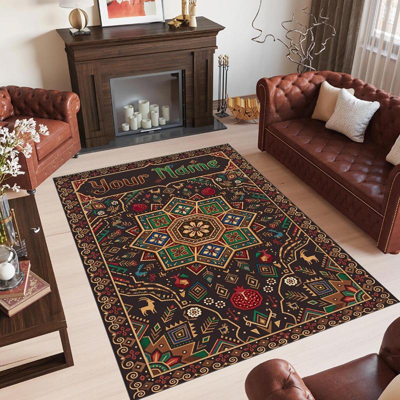 Rainbow Theme Crystal Velvet Floor Rug Personalized Custom Name Text Warm Carpet Home Decoration