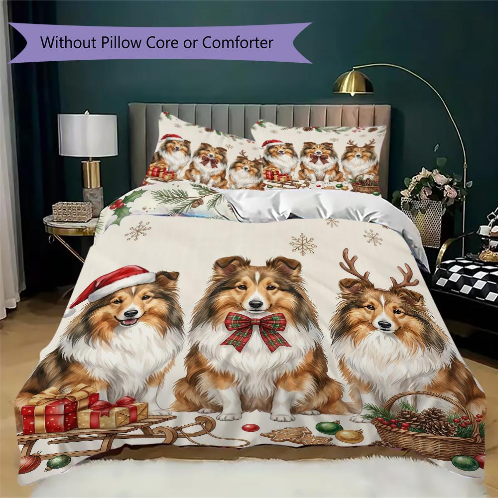 Puppies Celebration Pattern Bedding uilt Set uilt Cover Pillowcase Home Decoration Birthday Gift (1 * duvet cover + 2 * pillowcase without core)_XIA