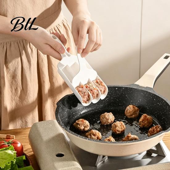 Kitchenware for Hot Pot Meatball Maker Tool with Pusher, 3/4 Compartments Design, Food Grade PP Cooking Gadgets Soup Non Stick Spoon, Nonstick
