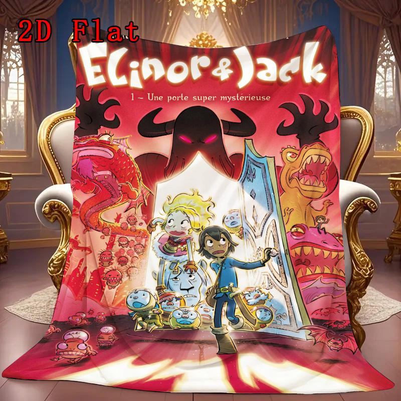 Eleanor and Jack animated illustration 2D Flat Pattern Flannel Blanket High quality All Seasons Warmth and Comfort Perfect for Christmas Gifts.P260914