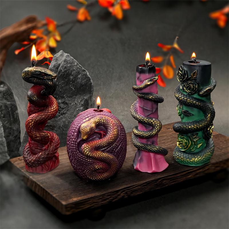 Подсвечник-колонна в форме змеи Силиконовая форма Сделай сам Рельеф свернувшейся змеи Змеиное яйцо Дизайн розовой колонны Свечи Гипс Домашний декор