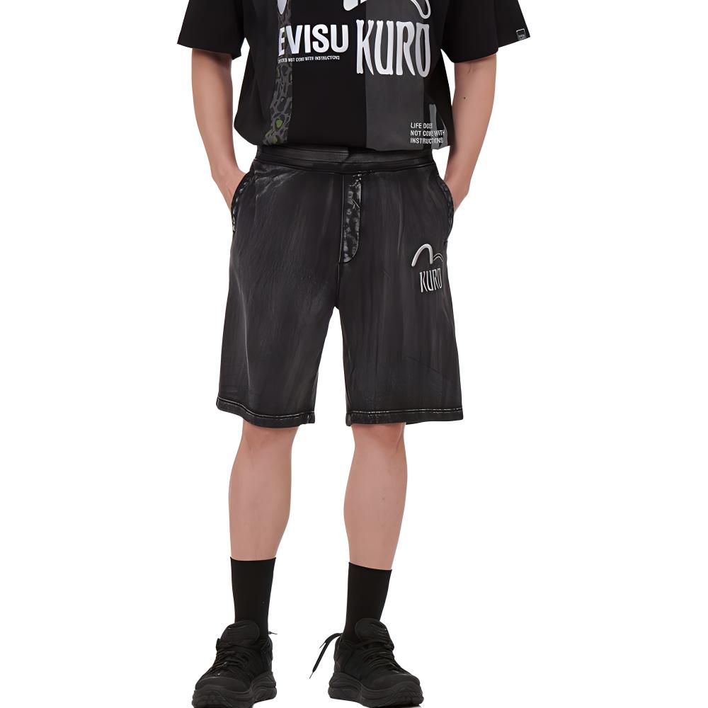 Evisu Шорты SS22 с эффектом потертости Мужские шорты Черные 2ESGNM2ST339LFCT