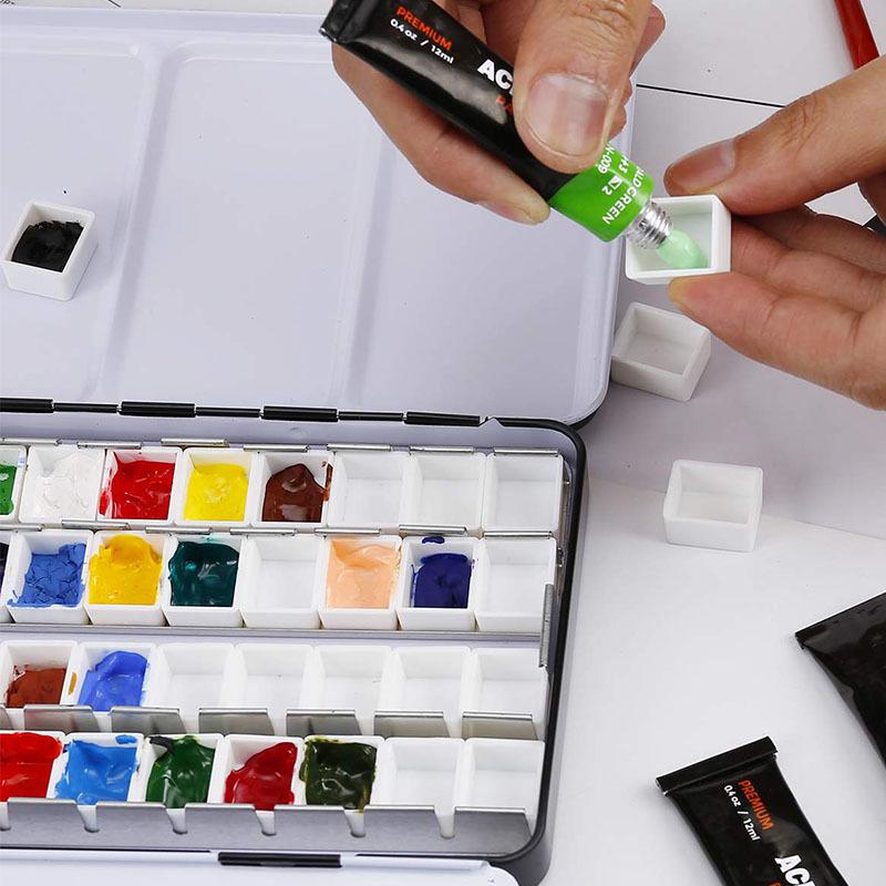 High-Quality Thickened Solid Pigment Black Watercolor Palette Box - 14/26/52 Colors