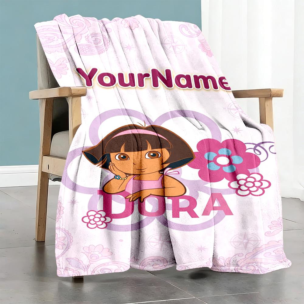Dora Explorer Customize Text Blanket Gift Personalized Blanket Soft Warm Cozy Throw For Picnics Bed Bedding Office Chair Four Seasons Multipurpose