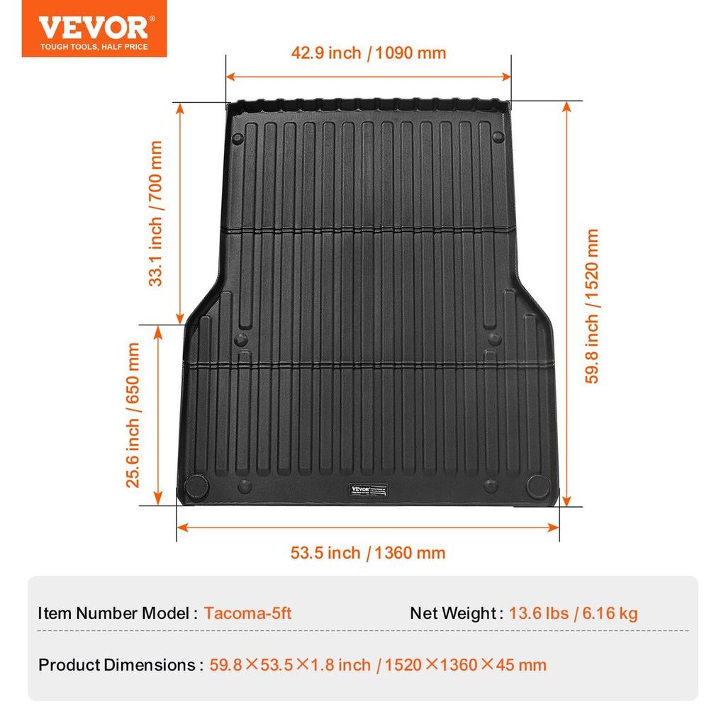 Truck Bed Mat Fit 2005-2023 Toyota Tacoma TPE Truck Bed Liner Accessories