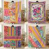 Bohemian Patchwork Style Vintage Floral Blanket Printed Flannel Soft Warm Cozy Season Nap Bed Sofa Travel Camping Gift Adult Kid