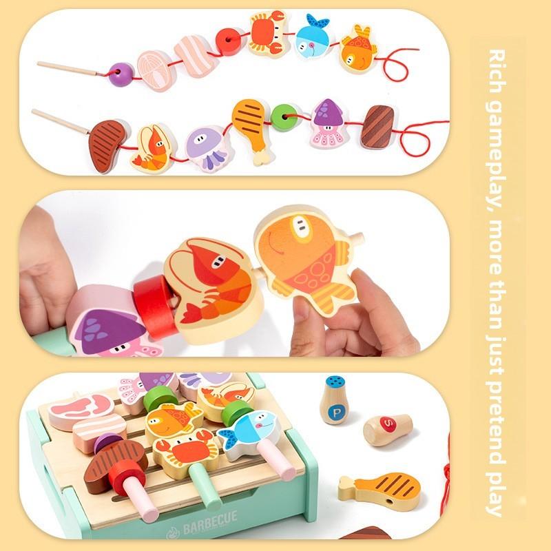 Деревянный детский набор для барбекю с интерактивной кухонной игрушкой для семейного веселья
