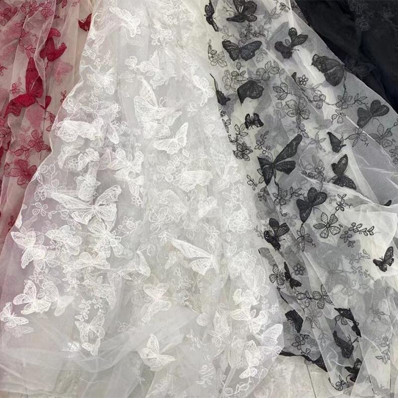 2/4/6 ярдов вышитая кружевная ткань 3D аппликация бабочка кружево сетка вышивка пряжа ткань для самостоятельного шитья вуаль занавес платье