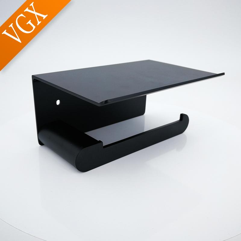 Держатель туалетной бумаги VGX с полкой для телефона, стойка для рулонов туалетной бумаги без проколов, настенное крепление, аксессуары, фурнитура, матовый черный, белый