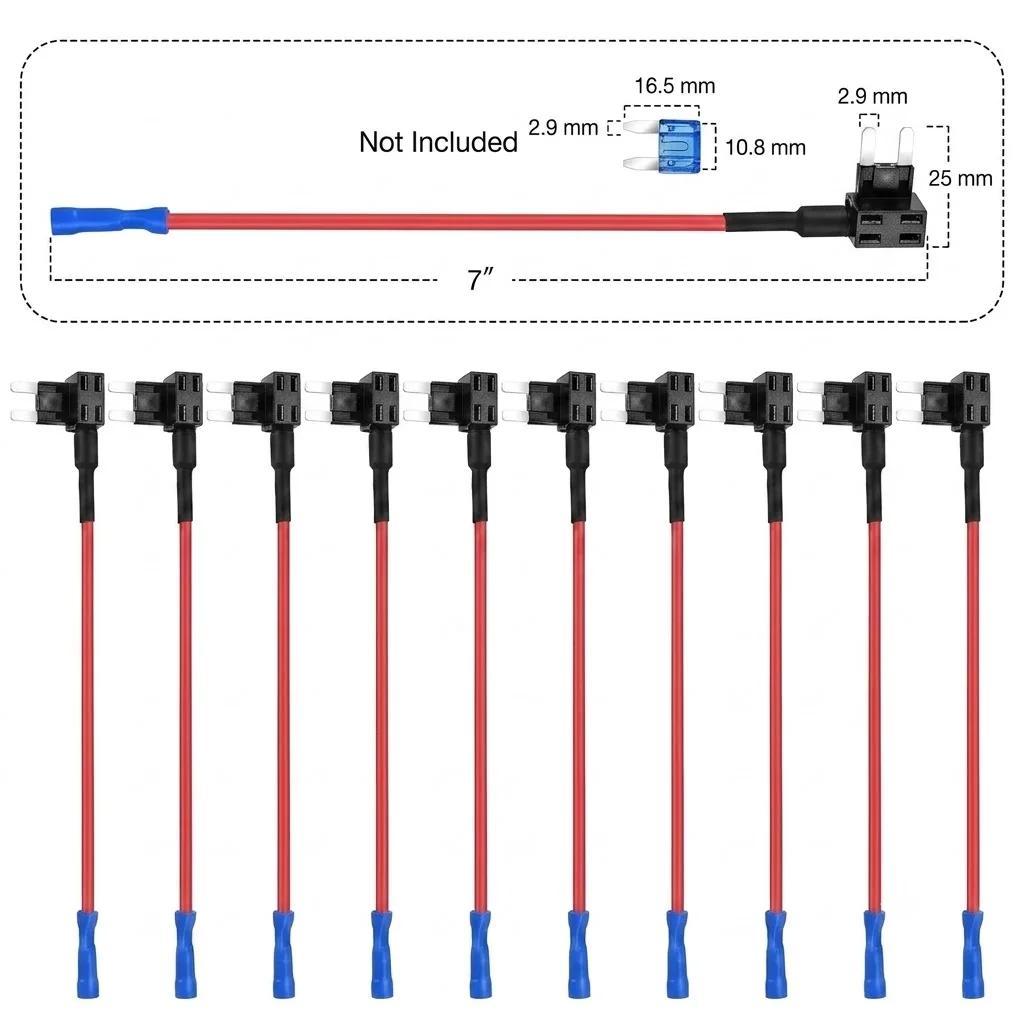 10Pcs Add-a-Circuit Adapter Micro Mini Standard ATM Blade Fuse 12V Car Fuse Holder for Cars Vans MINI SMALL MEDIUM Size